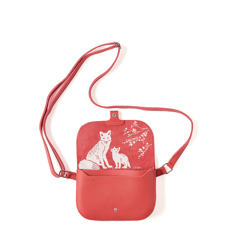 Crossbody veske i skinn Little Fox korall rød