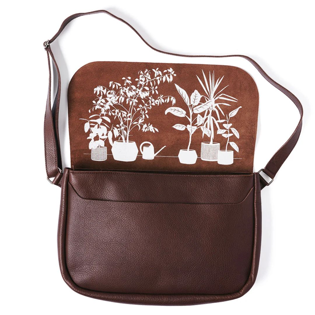 Crossbody veske, Plant Sitter, mørk brun skin used look