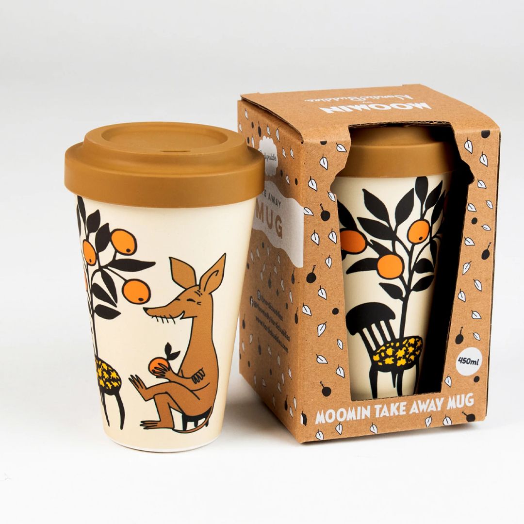 Mummi Take-away Kopp Sniff's Oranges – 100% biologisk nedbrytbar PLA, sølsikker med 450 ml kapasitet. Miljøvennlig valg for kaffe eller te på farten!