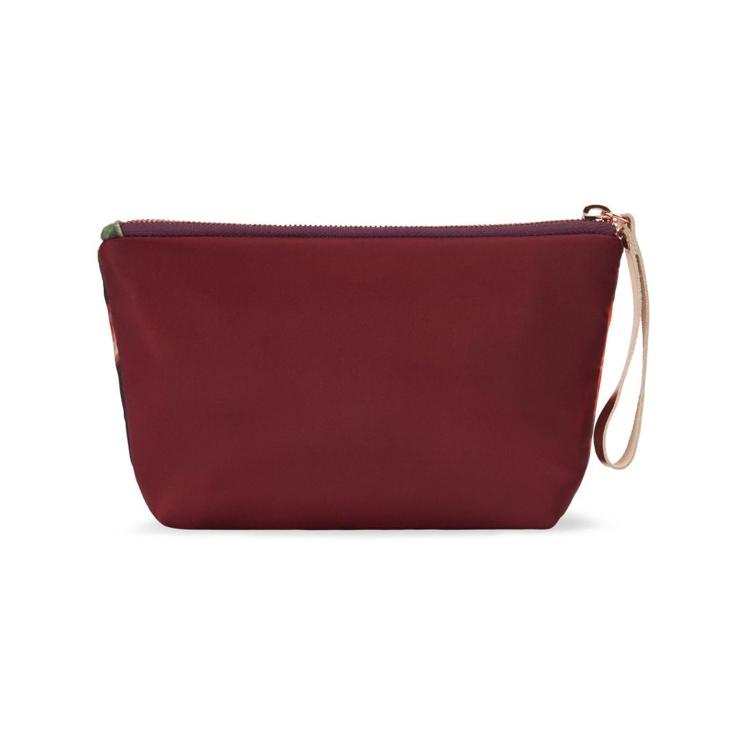 BIEN fløyelspung med blomster burgunder bakside i sateng/nylon.