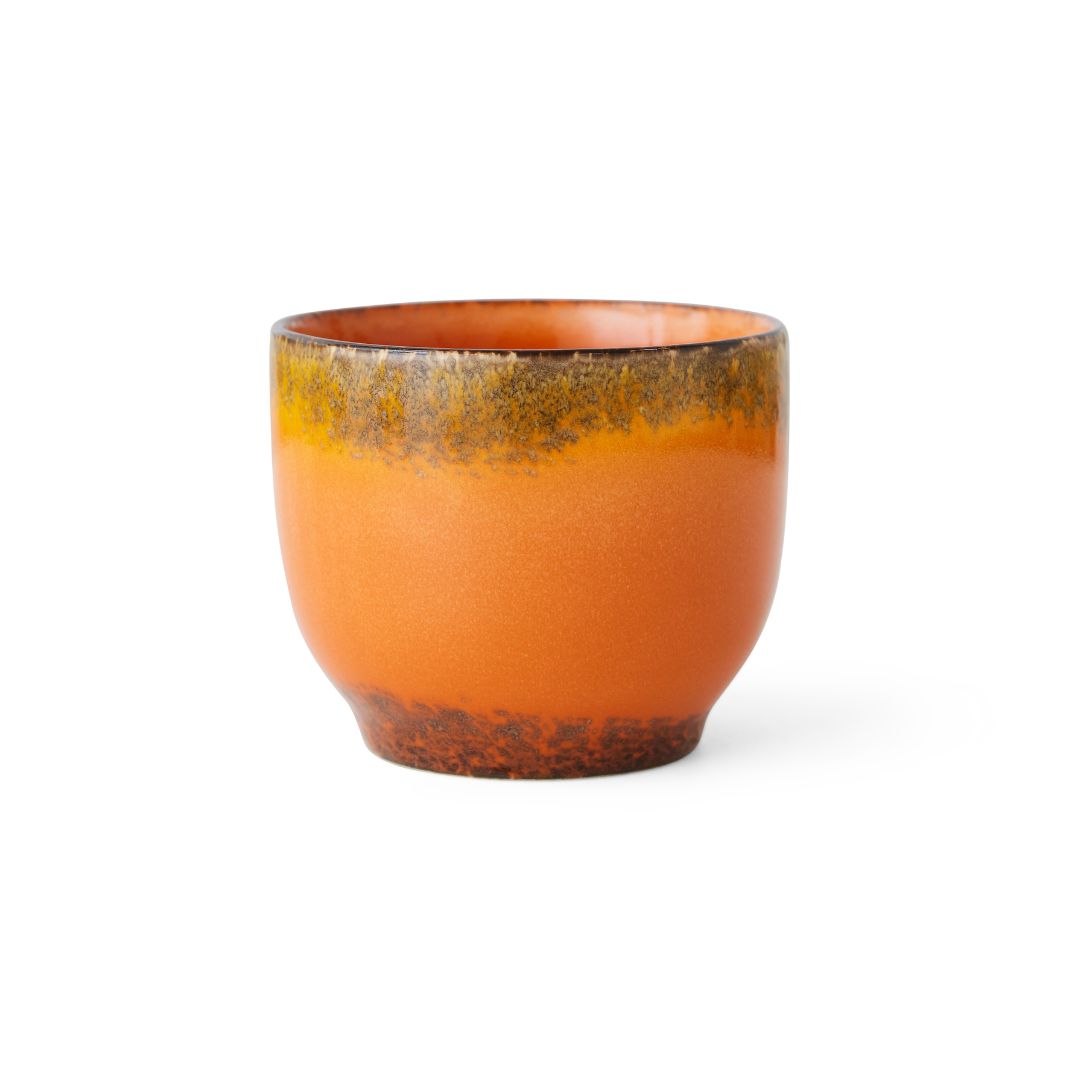 70s Ceramics Liberica kopp – håndlaget reaktiv glasur i varme farger.