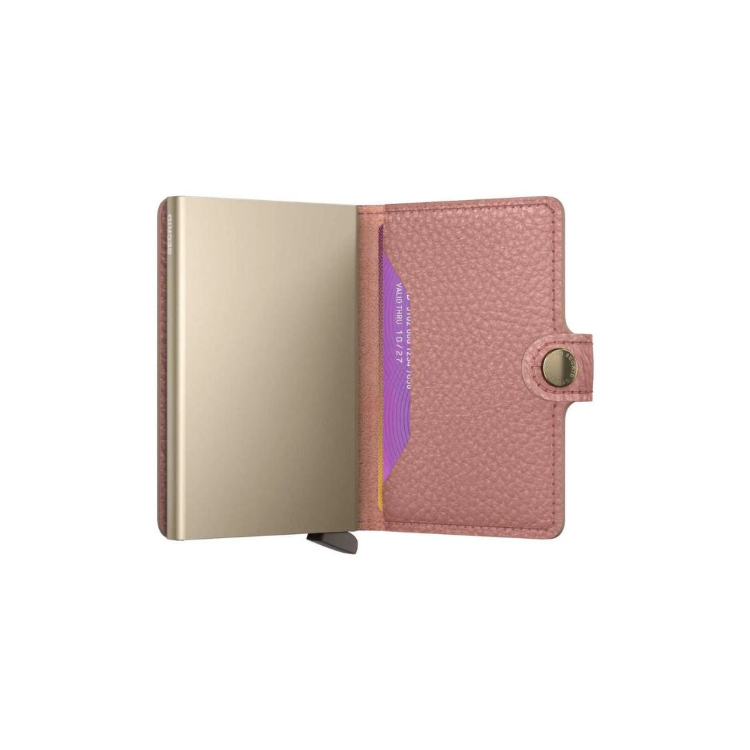 Secrid Miniwallet Pebble Rosa åpen, viser indre rom.