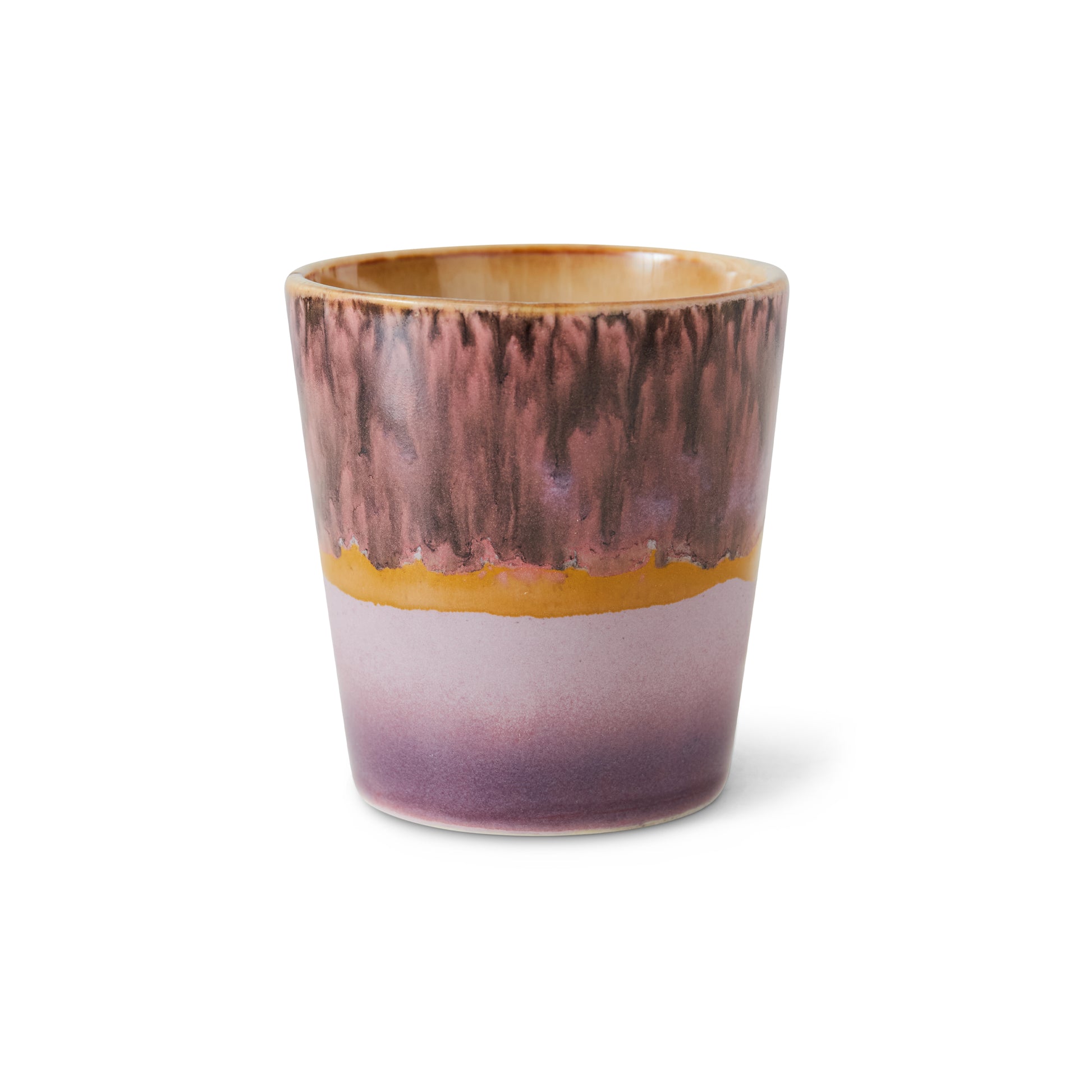 HK Living 70's kaffekopp Blast – håndlaget stentøy med grafisk 70-tallsdesign i lilla, rosa og gul