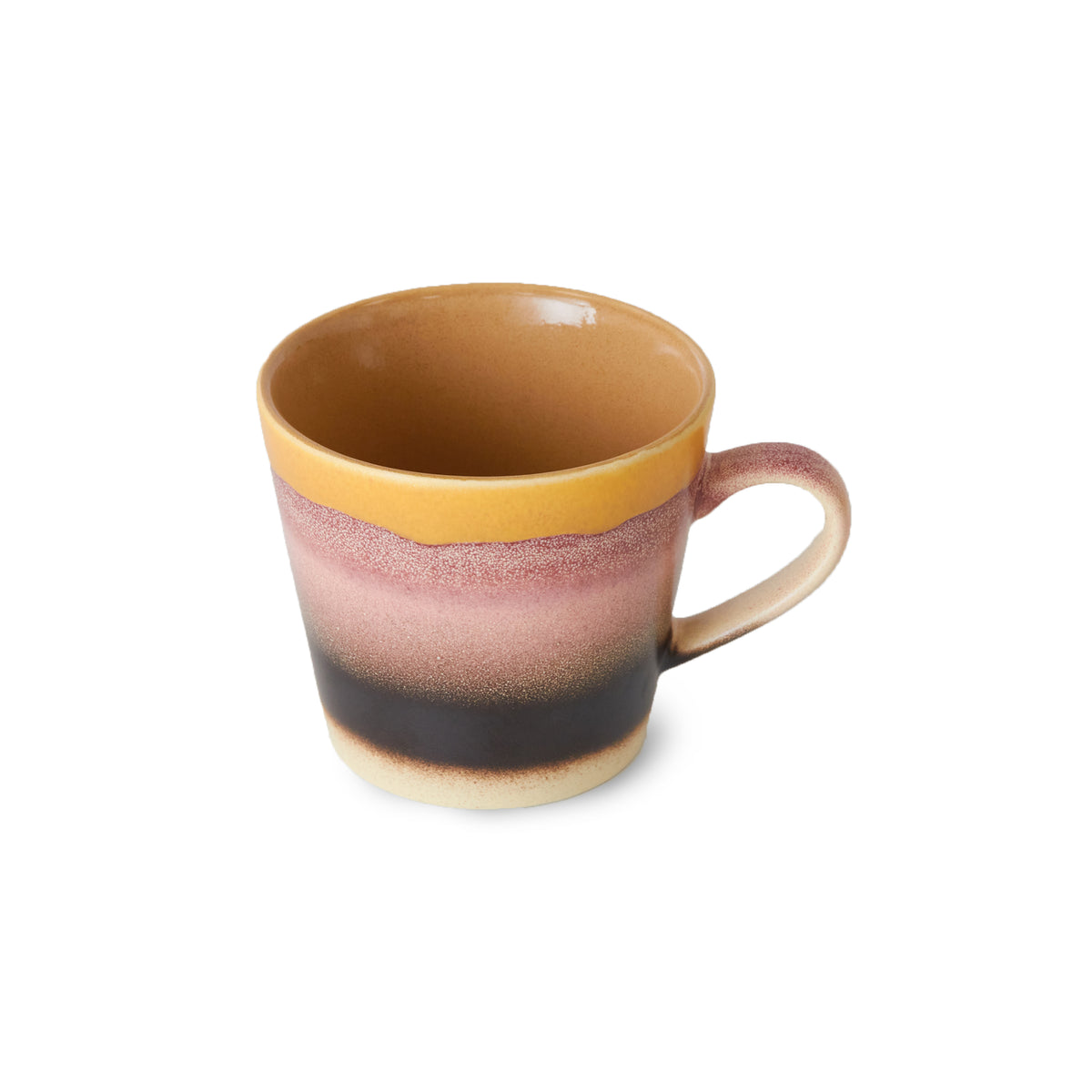 HK Living cappuccinokopp Sunset sett skrått ovenfra, med gyllenbrun innside og hank.