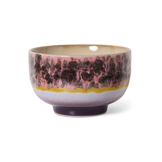 HK Living 70's Noodle bowl Blast – håndlaget stentøy med grafisk 70-tallsdesign i rosa, lilla og gul