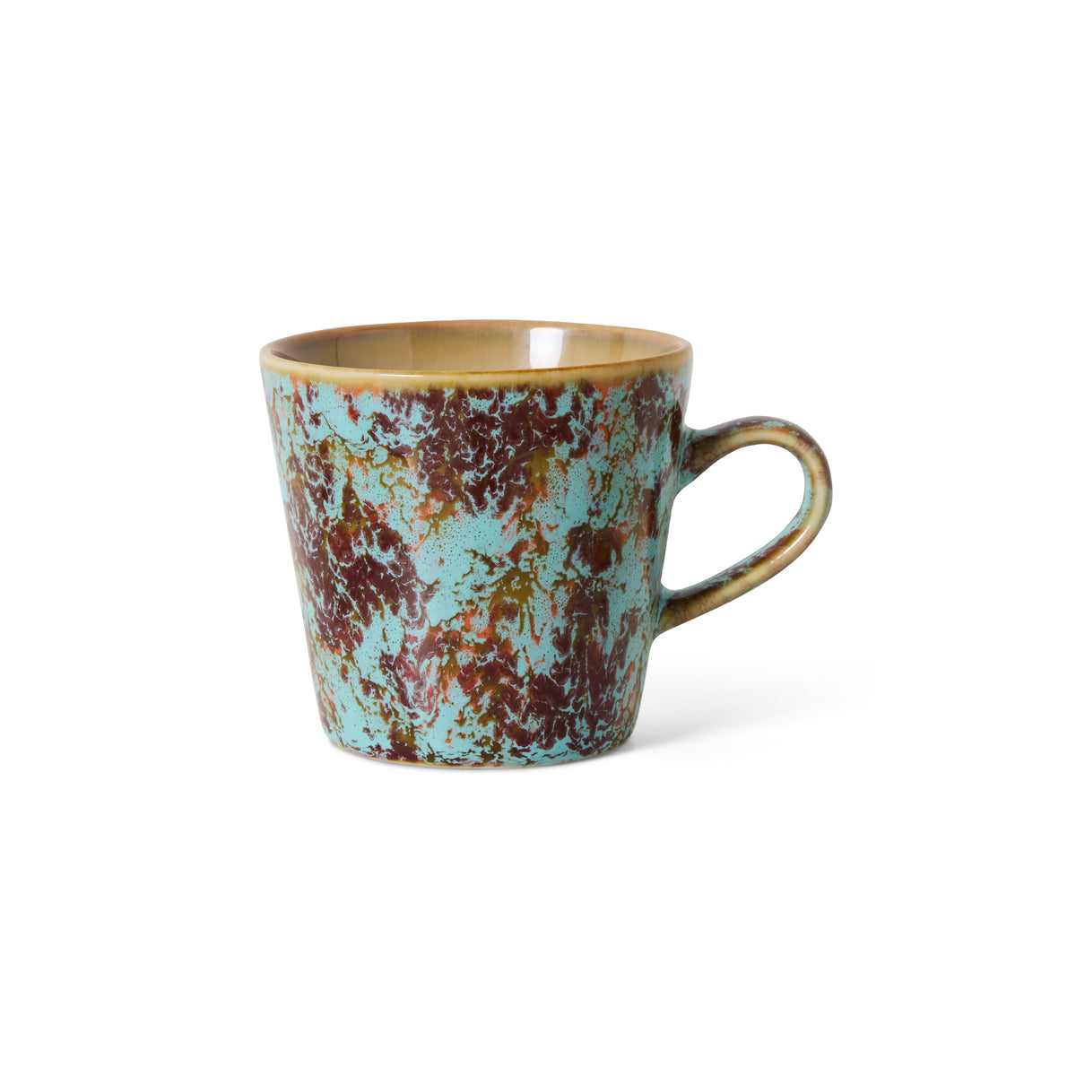 HK Living Patina Americano kaffekopp med hank, turkis glasur og brune innslag, 270 ml.