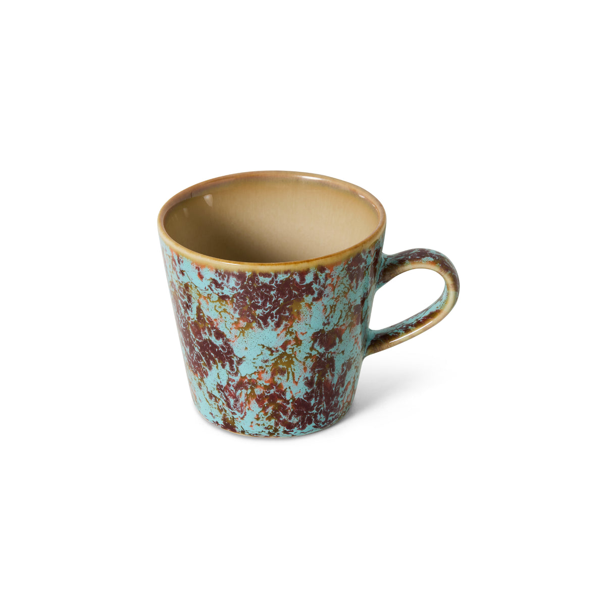 Patina Americano kaffekopp fra HK Living sett ovenfra på skrå, med okerfarget innside og hank.